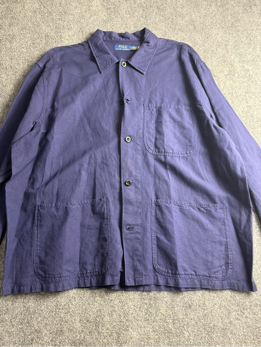 Polo Ralph Lauren Mens XXL NWT Logo-Embroidered Navy Linen-Cotton Overshirt - Picture 4 of 11